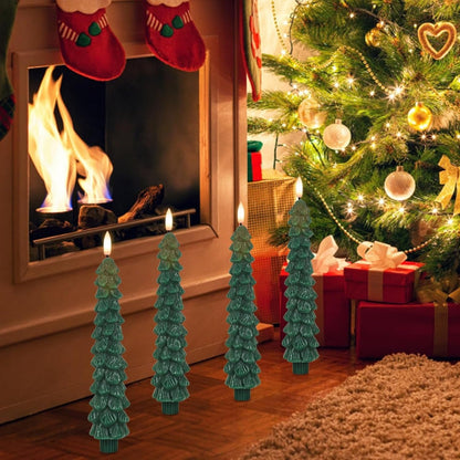 🎄 Christmas Tree Flameless Taper Candles– 4 Pcs Set ✨