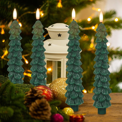 🎄 Christmas Tree Flameless Taper Candles– 4 Pcs Set ✨