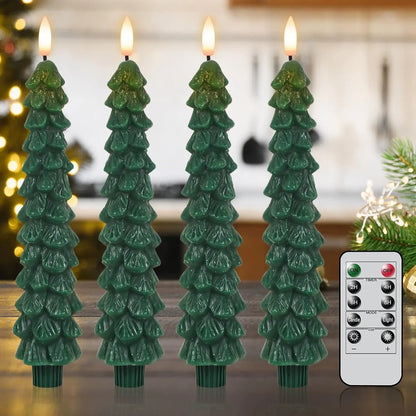 🎄 Christmas Tree Flameless Taper Candles– 4 Pcs Set ✨
