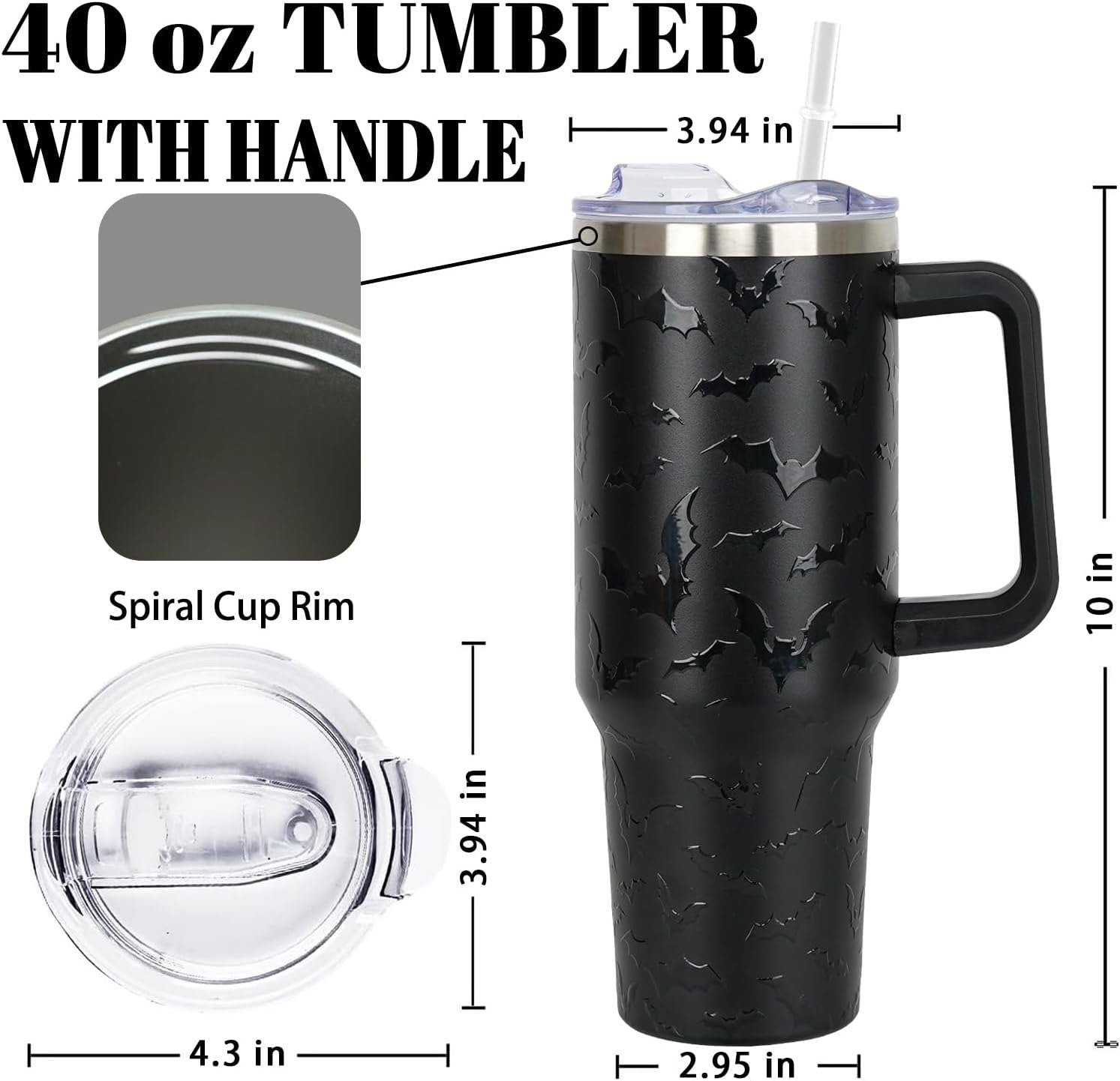 🎃 40oz Bat Halloween Tumbler with Lid & Straw 👻