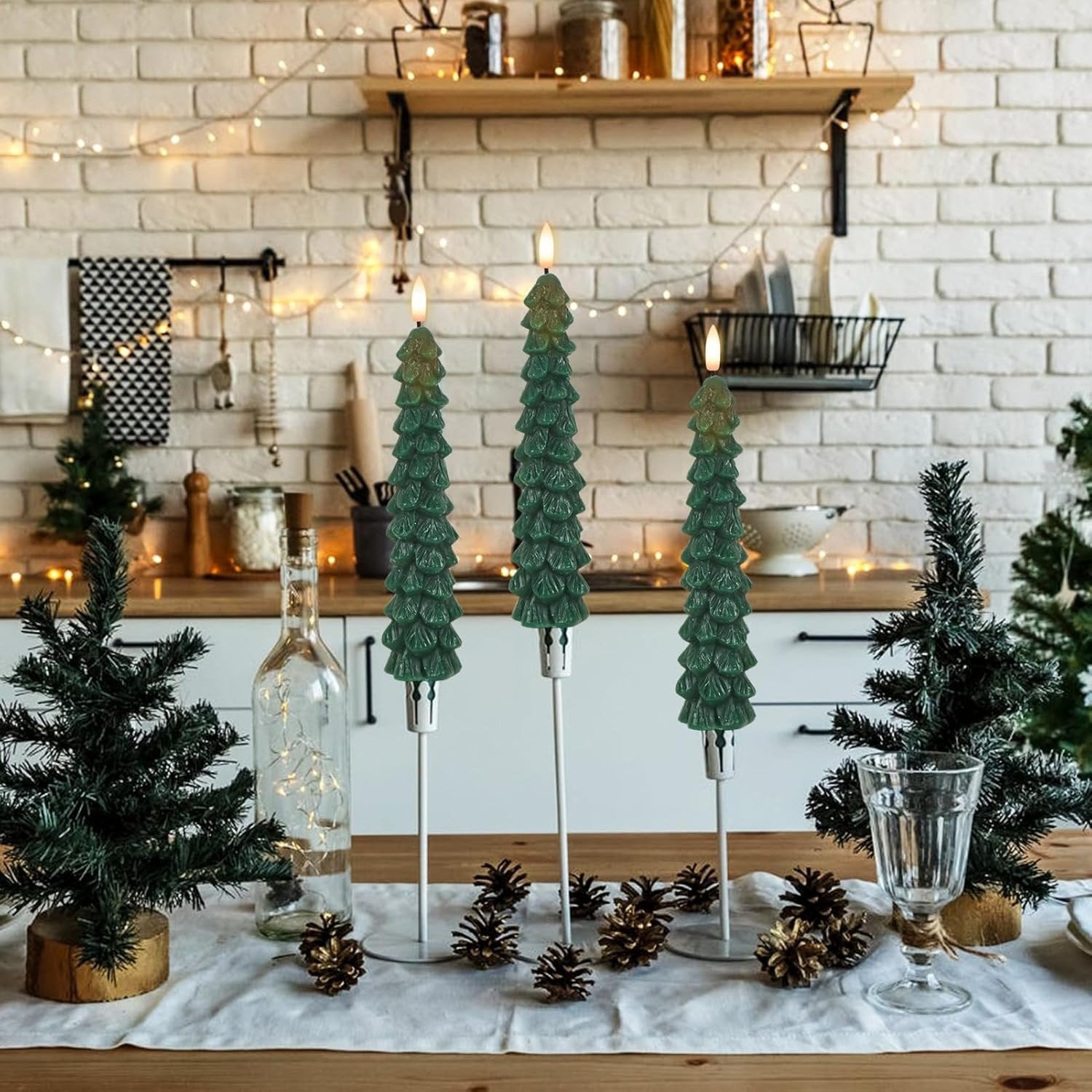 🎄 Christmas Tree Flameless Taper Candles– 4 Pcs Set ✨