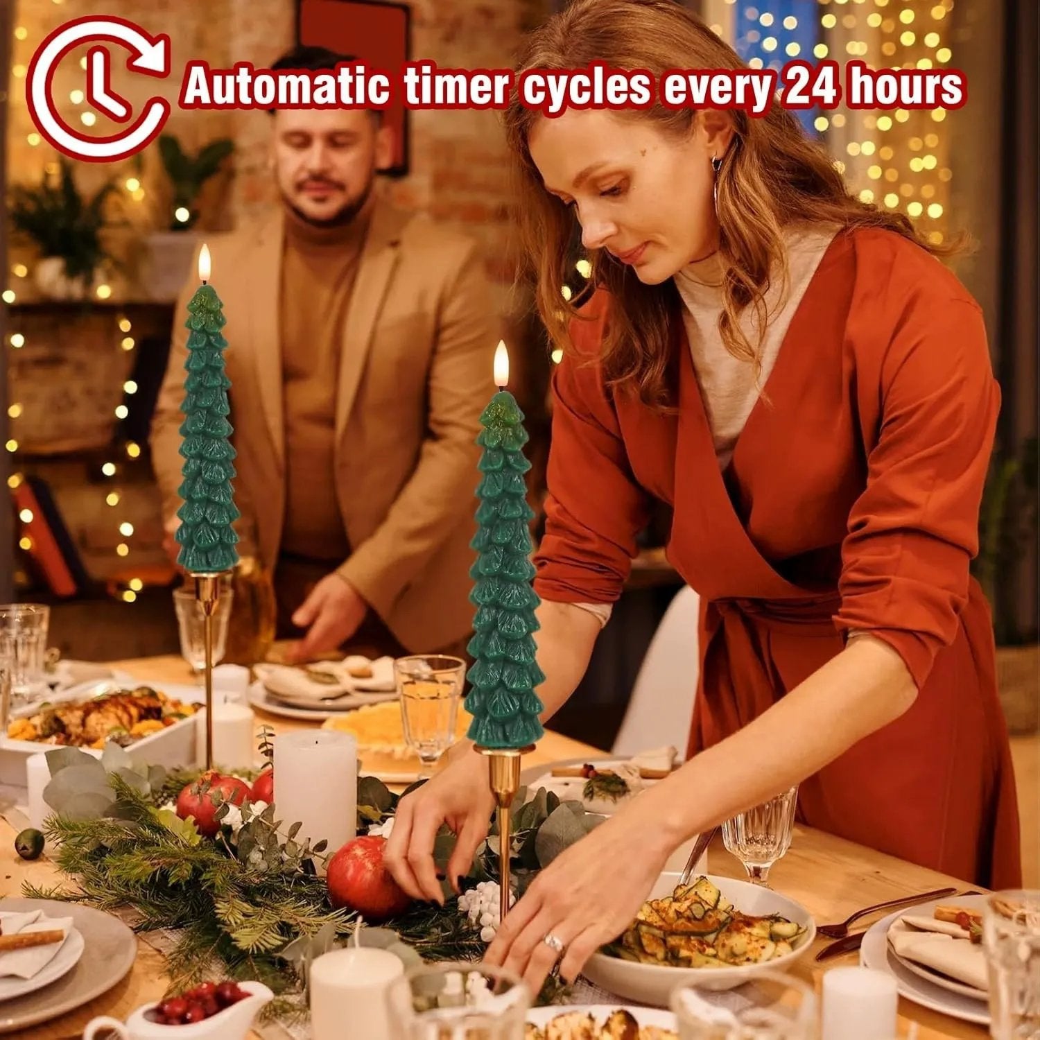 🎄 Christmas Tree Flameless Taper Candles– 4 Pcs Set ✨