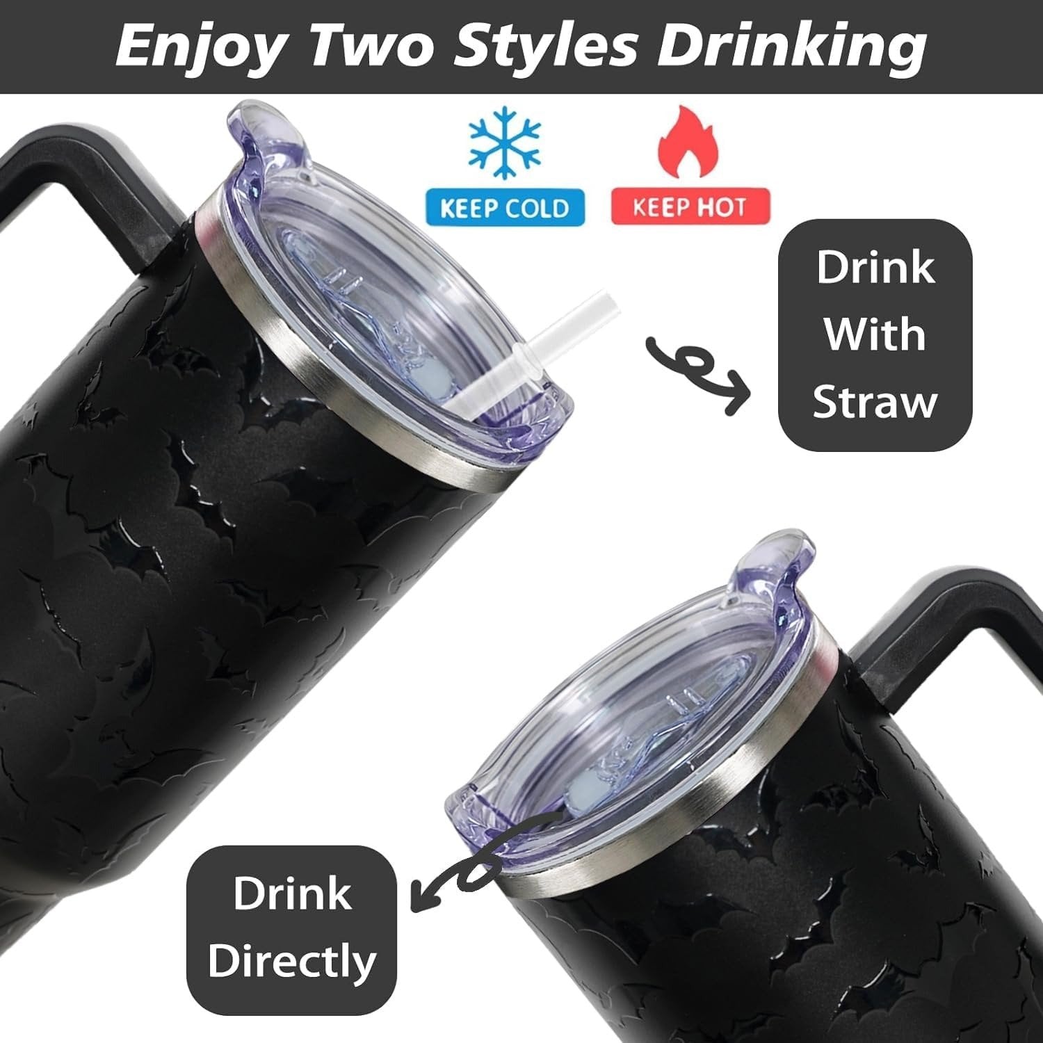🎃 40oz Bat Halloween Tumbler with Lid & Straw 👻