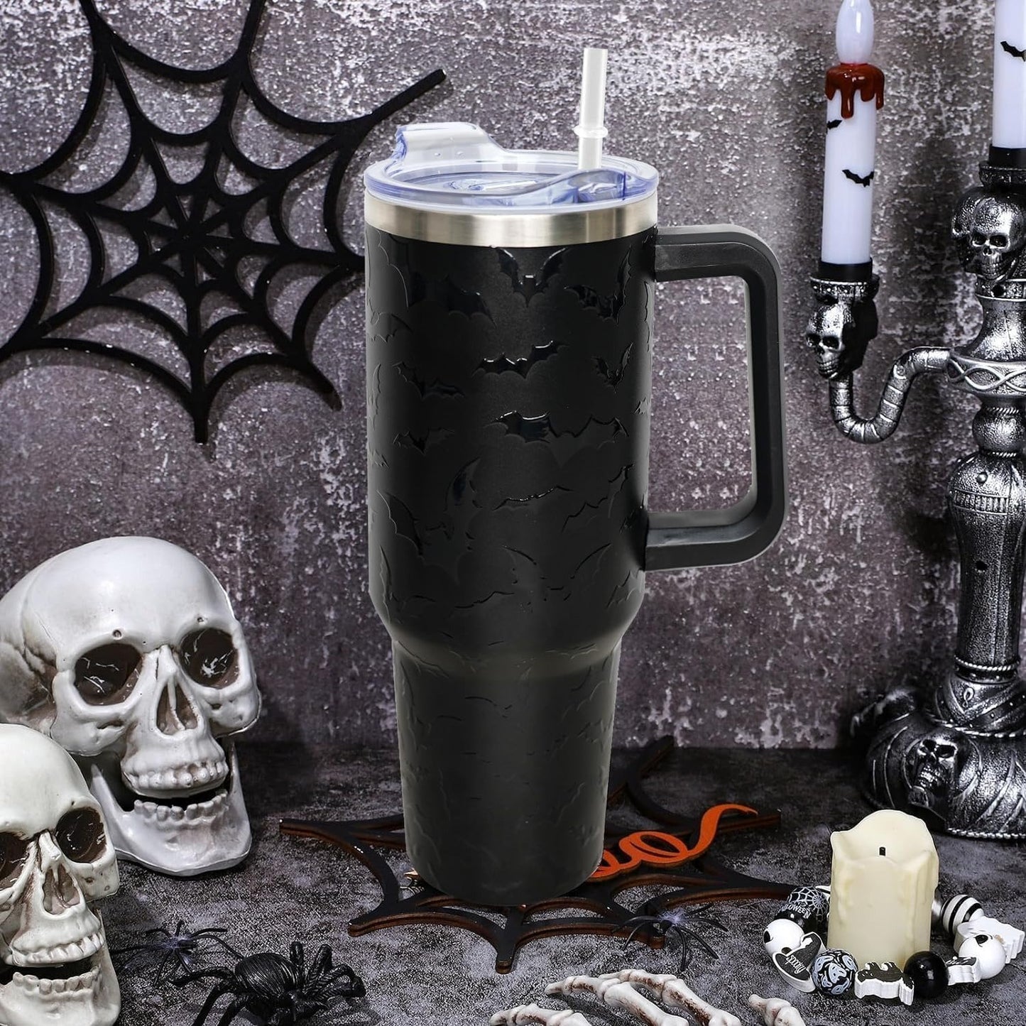 🎃 40oz Bat Halloween Tumbler with Lid & Straw 👻